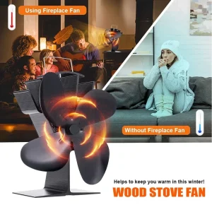 4-Blade Heat Powered Stove Fan, Wood Stove Fan Fireplace Fan for Wood/Log Burner