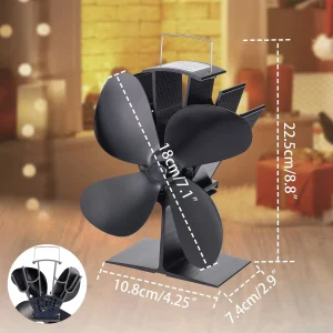 Heat Powered Wood Stove Fan 4-Blade Silent Fireplace Fan for Wood Burning Stove