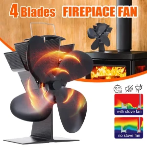 4-Blade Heat Powered Wood Stove Fan Fireplace Fan Black for Warm Air Circulation